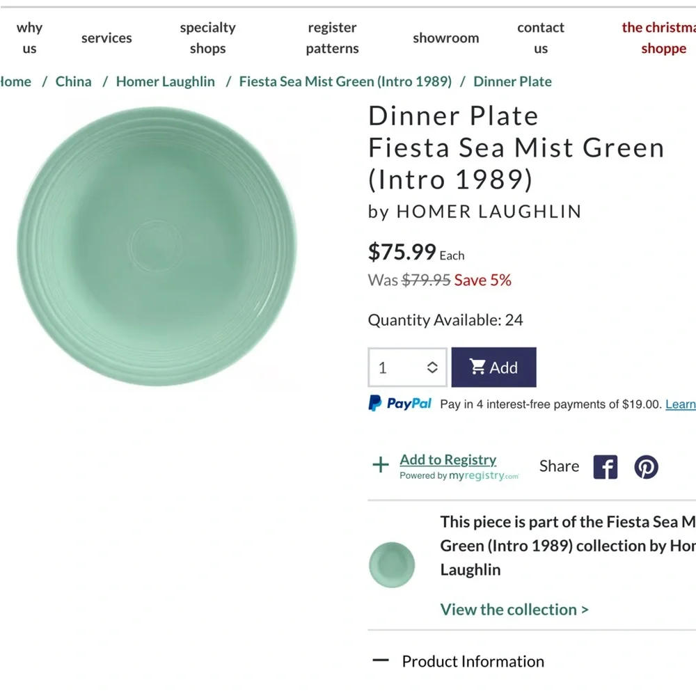 🧚‍♂️ Fiesta 5-piece Place Setting  FIESTA WARE SEA MIST RETIRED DEADSTOCK